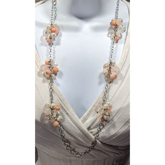 Coquette Spring Themed Beaded Cluster Station Necklace - Picture 2 of 7